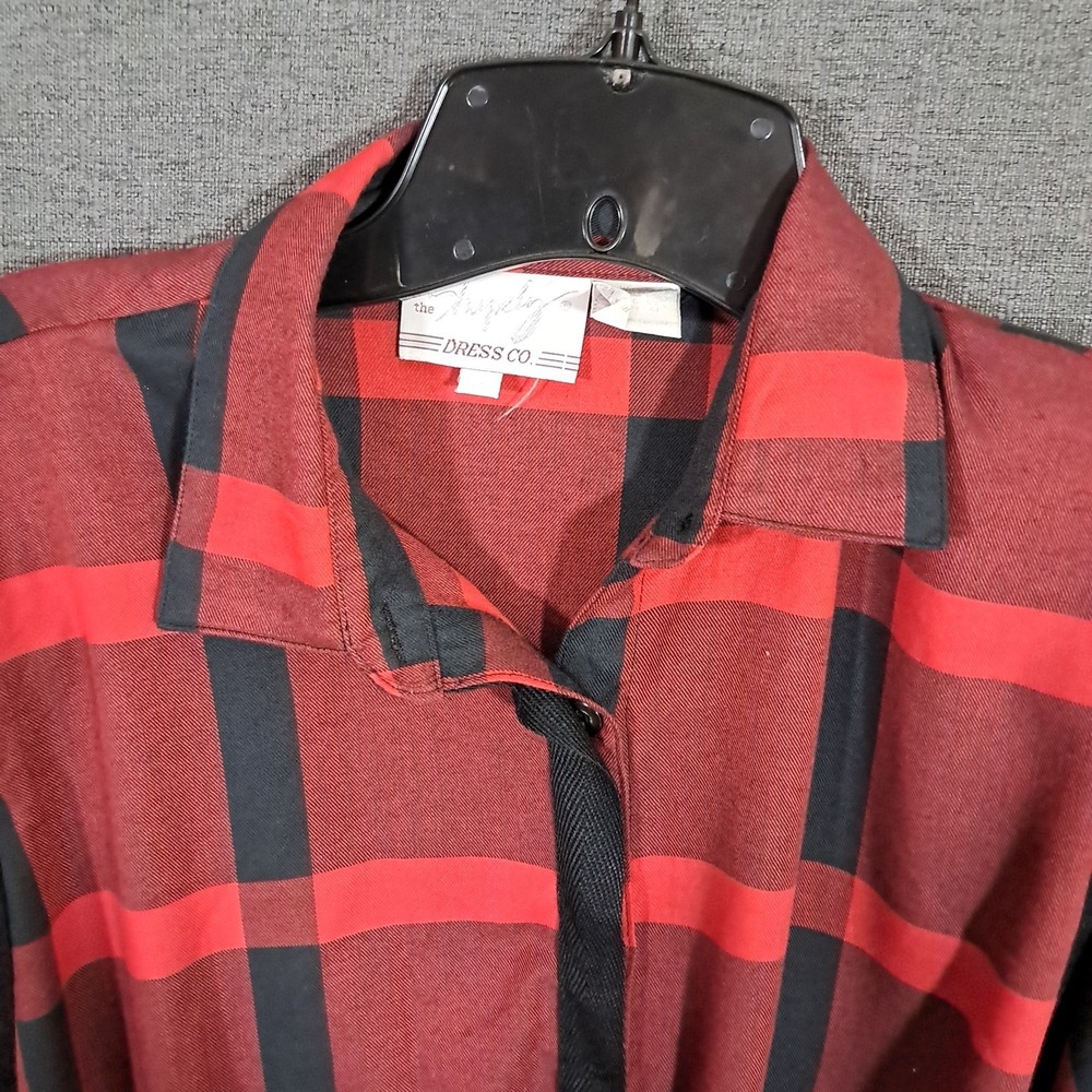 Shapely Dress Co Red Black Plaid Button Down Shirt Dress Sz 10 Midi 80s Country - Picture 8 of 13